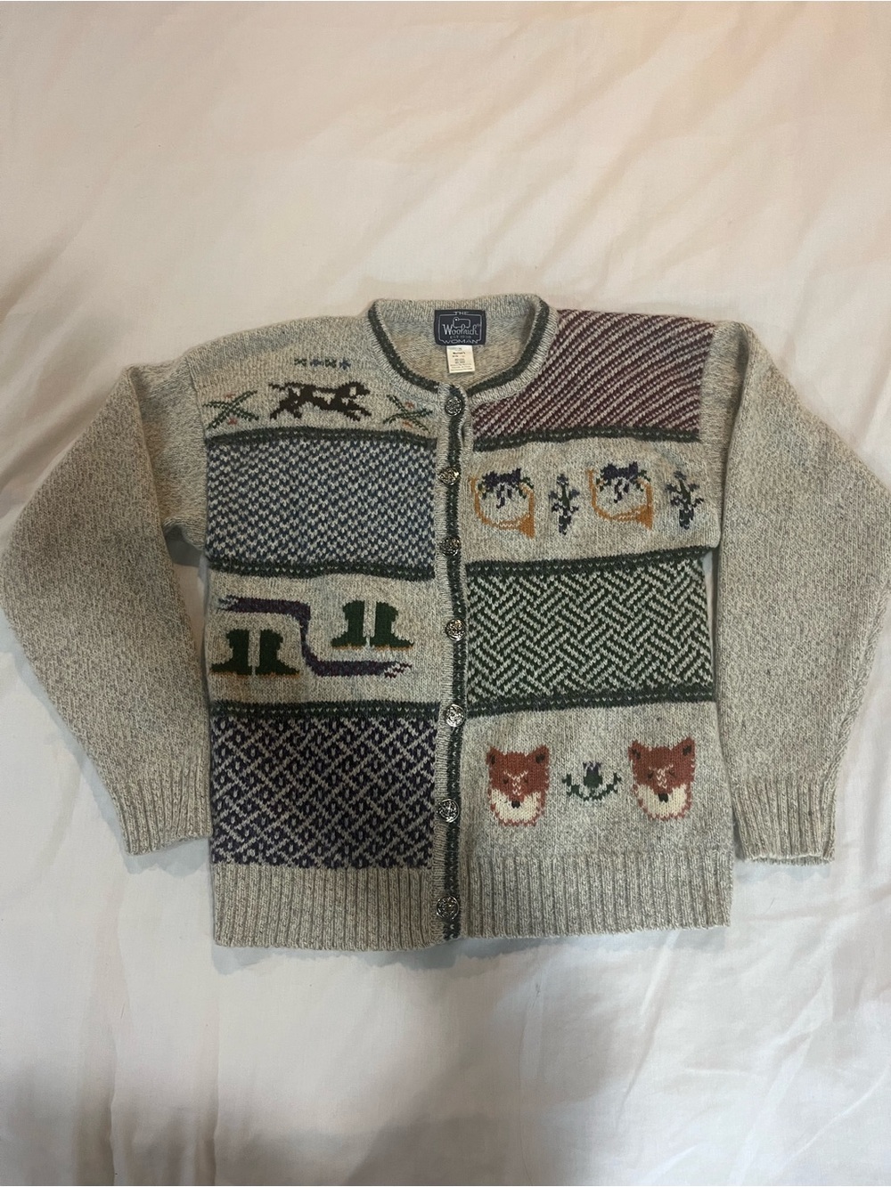 Woolrich Gray Multi-Pattern Wool Button-Front Cardigan